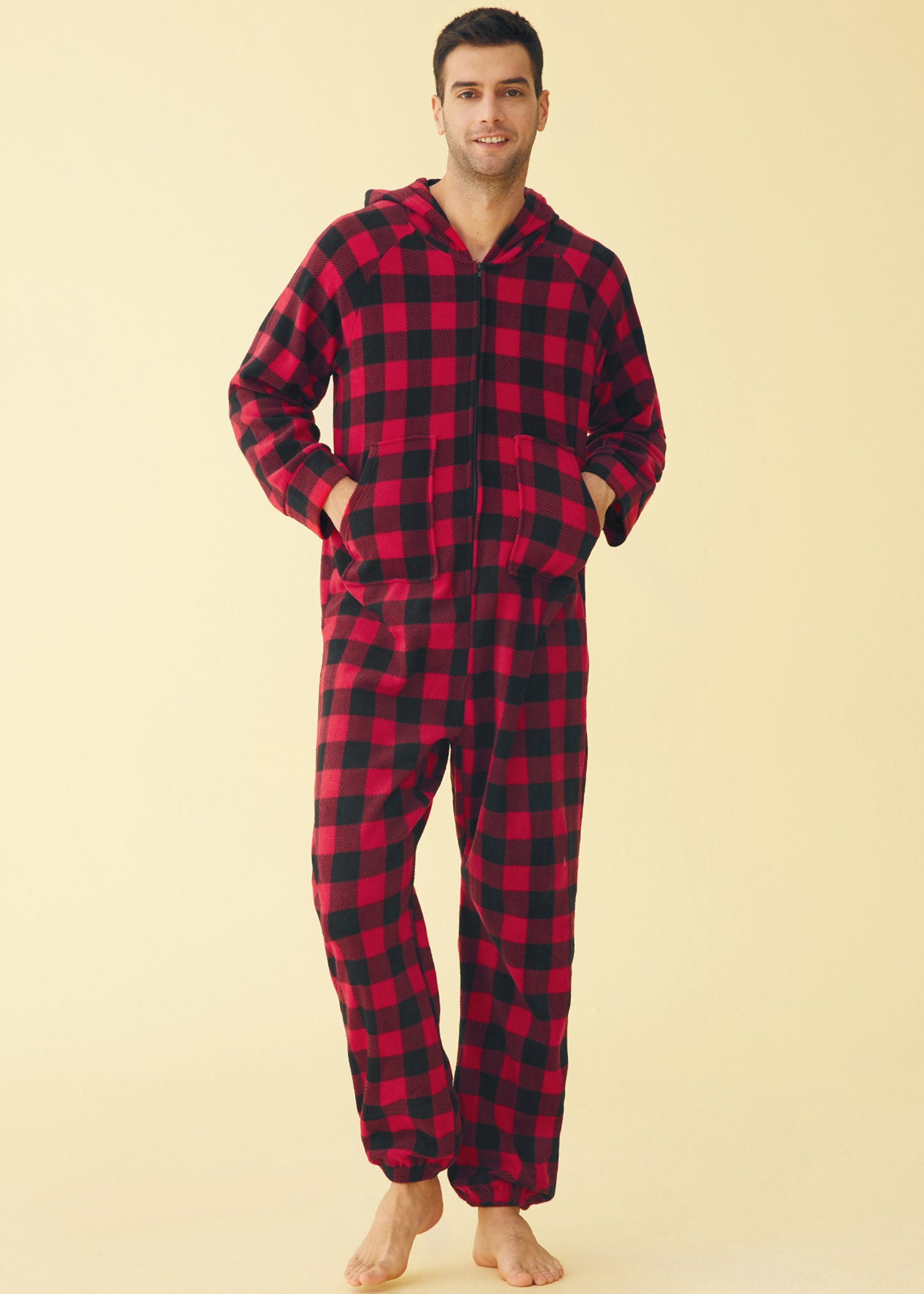 Adults Fleece Hooded Onesie Pajamas for Men