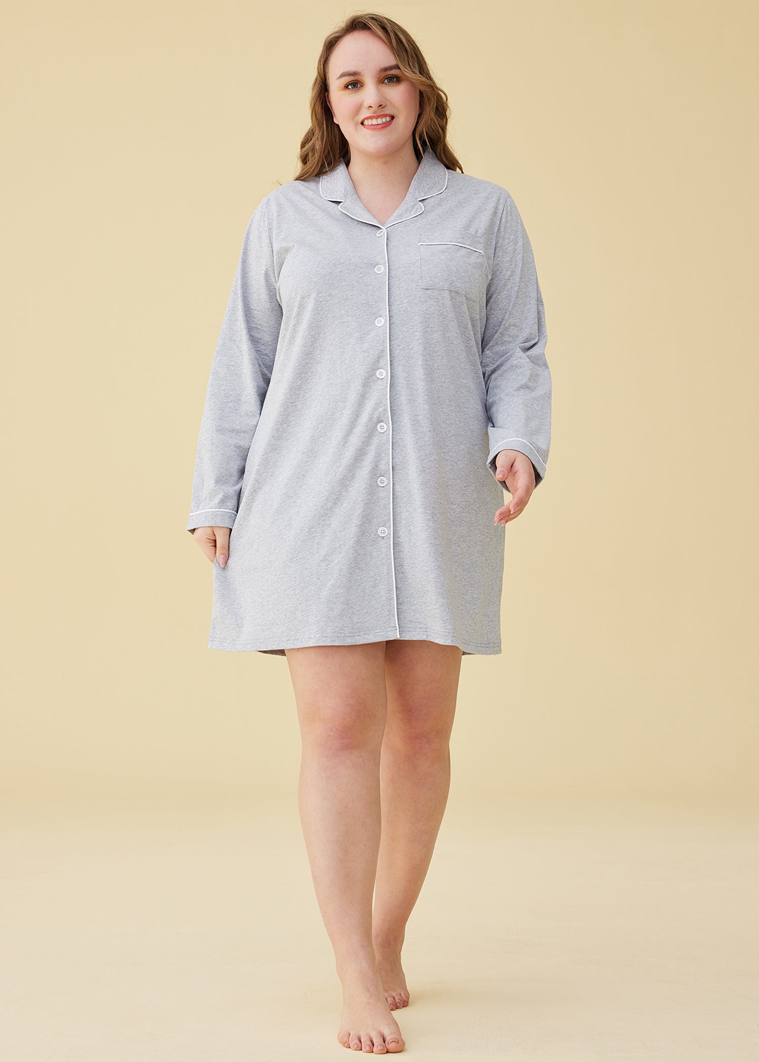 New,suitable Women's Cotton Sleep Shirt, Long Sleeve Button-down