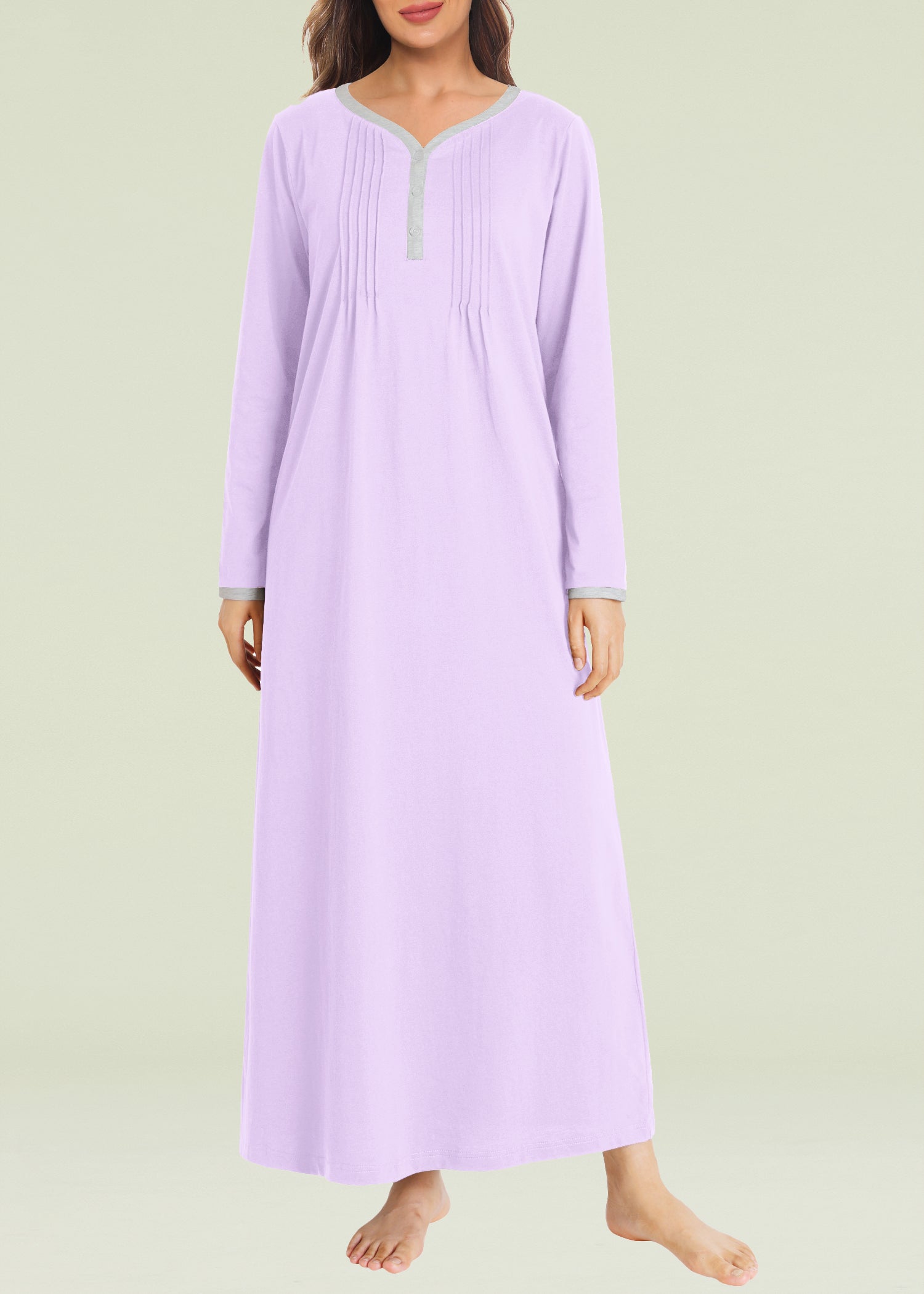Calida Cotton Knit Nightgown - Womens Long Sleeve Sleep Gown
