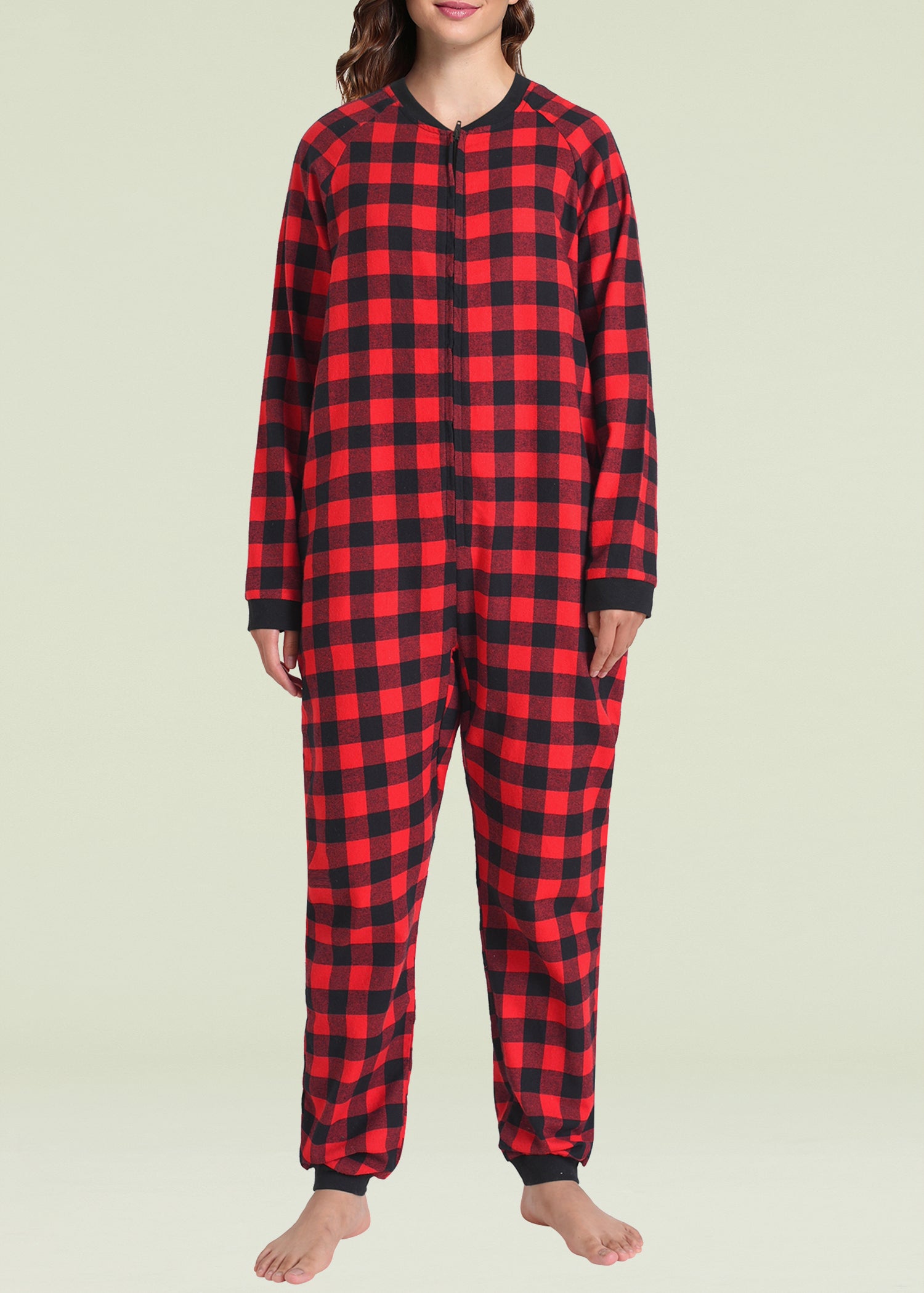 Women's buffalo plaid online onesie pajamas